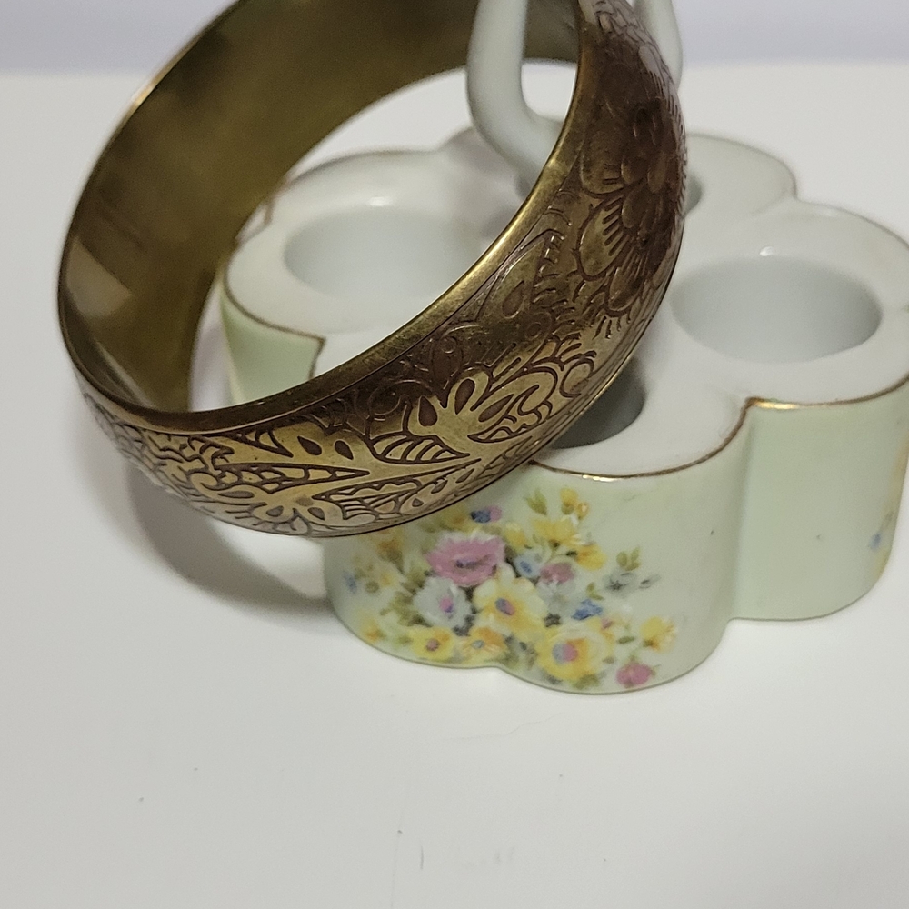 MCM Etched Brass Wide Band  Bangle Bracelet